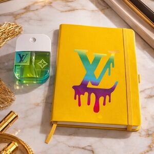 Vibrant Yellow Notebook with Holographic Logo with Matching Sanitizer Set
